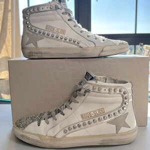 Golden Goose slide classic glitter toe white silver ice 39 excellent condition